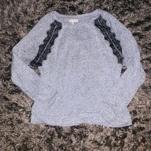 Grey Sweater Blouse with Lace Detail